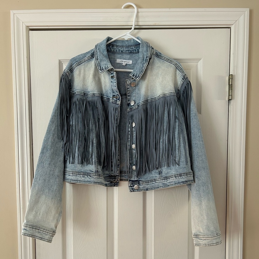Arula faded denim jacket with fabulous fringe !!